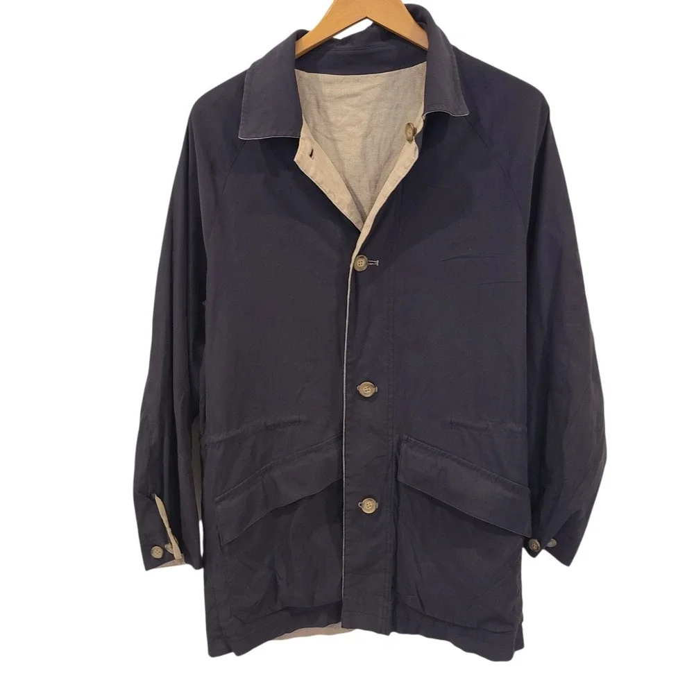 Brooks Brothers Reversible Blue Tan Field Utility Jacket Men's Small Linen - Picture 2 of 10